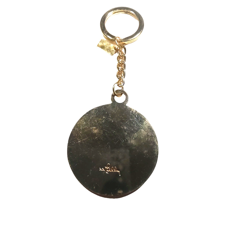 Lilly Metal Gold Tone Pink Yellow Circle Keychain - Picture 7 of 8